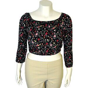 H&M Coachella Blouse Women's Juniors S Cropped Midnight Vintage Floral Gathered
